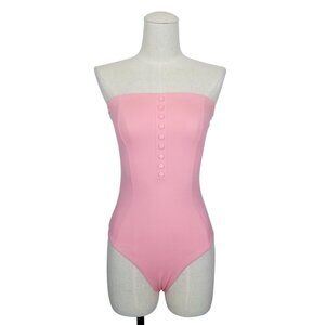 ONIA‎ Adrienne Button-Embellished Bandeau Swimsuit Rosette Pink Sz Small